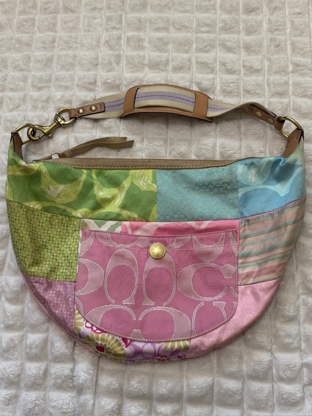 Coach Y2K 90’s Patchwork Shoulder Bag ~ Signature Print Crescent Hobo Vintage